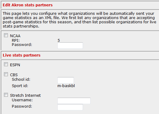 Stats integration with the NCAA